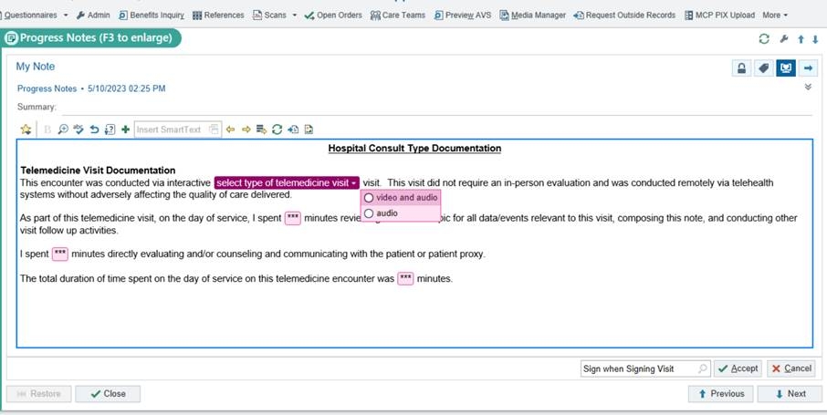 Inpatient Telehealth Smartphrase 2